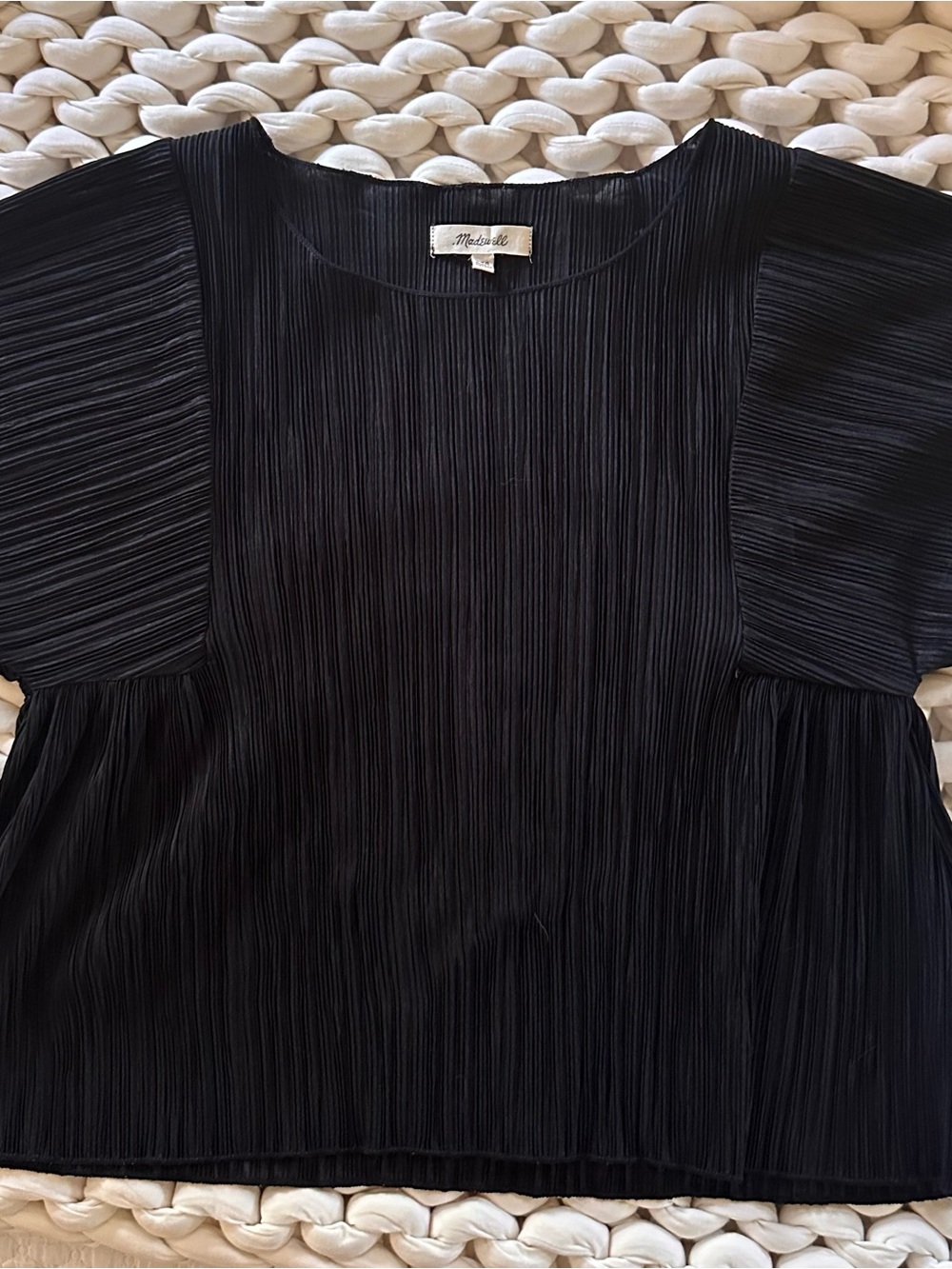 Madewell Black Micro-Plisse Short-Sleeve Top